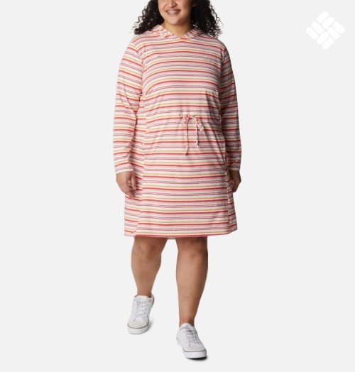 Women's Columbia Sun Trek Hooded Coverup Dress Stripe | Plus Size CA-T4351